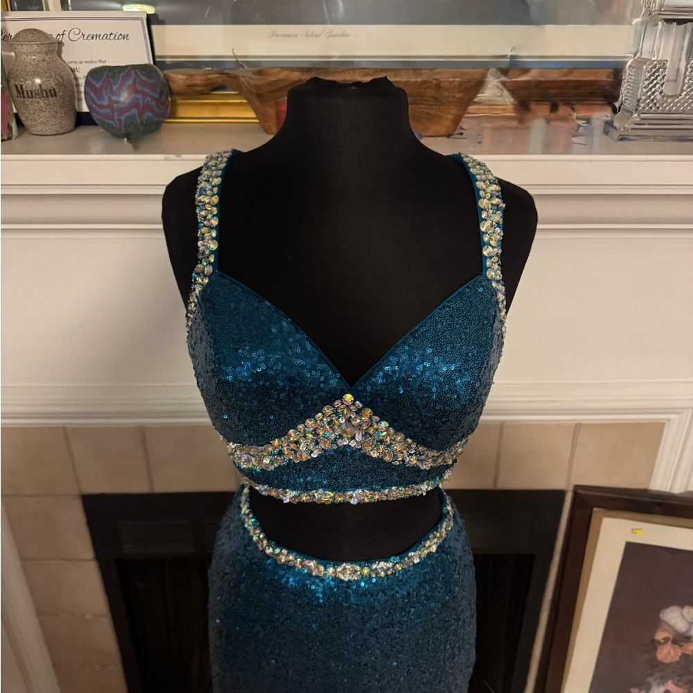 Faviana Multi Colored Jeweled and Sequin 2 Piece Dress - Picture 6 of 9